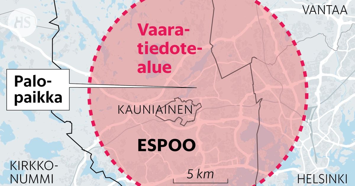 Espoon tulipalon vaaratiedotteen alue oli liian laaja – kuvituskuva