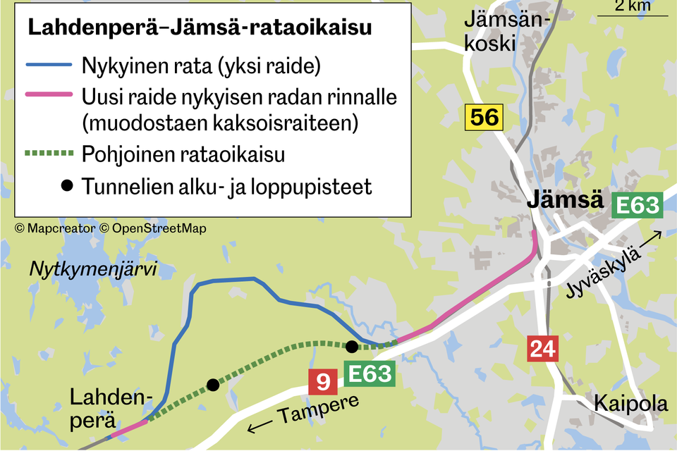 Jyväskylän ja Tampereen ratayhteyttä parantava oikaisu etenee valtuutukseen