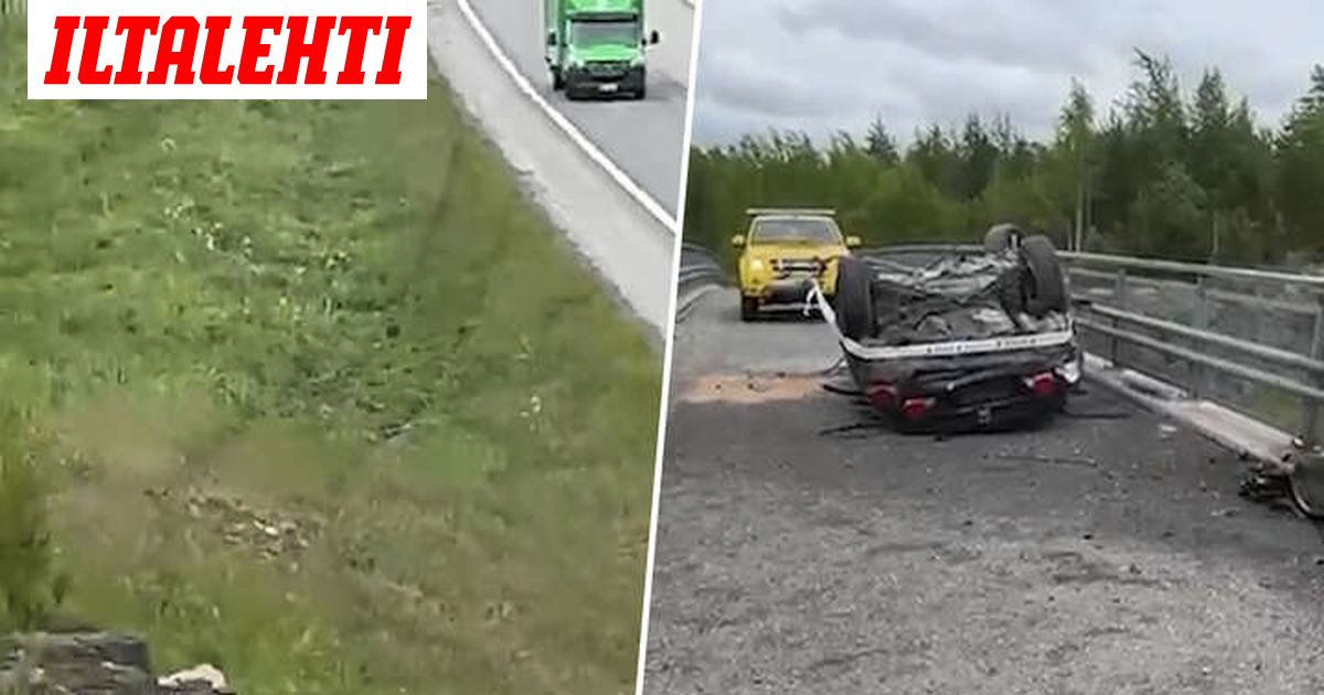 Raju ulosajo valtatie 8:lla Maskussa: henkilöauto päätyi ilmalennon jälkeen kevyenliikenteen sillalle – kuvituskuva